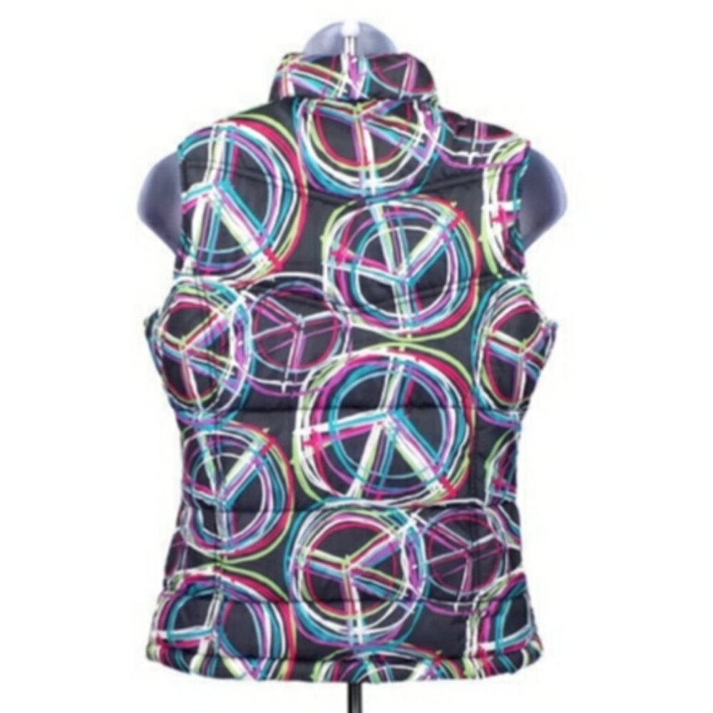 Old Navy Gray Multicolor Peace Sign Zip Up Fleece Lined Puffer Vest Girls XL/14 - Picture 5 of 10